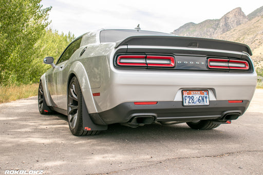 2020 Challenger Hellcat Widebody featuring Rokblokz Rally Style Flaps in Black w/ Red Logo