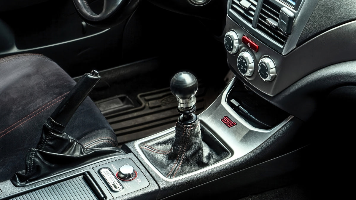 RokBlokz weighted shift knob shown on a Subaru STi
