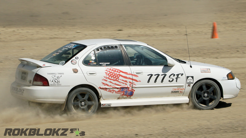 00 Nissan Sentra Featuring Rokblokz Window Vents out on the RallyX course