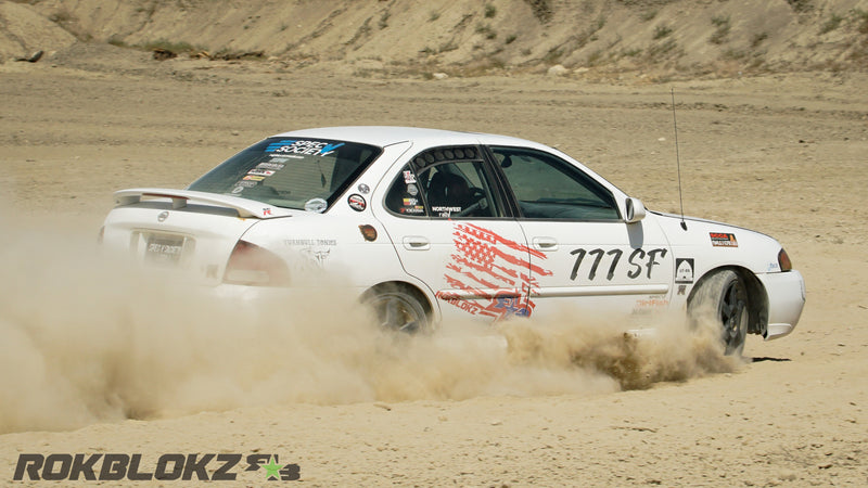 00 Nissan Sentra Featuring Rokblokz Window Vents make for a dust free RallyX run