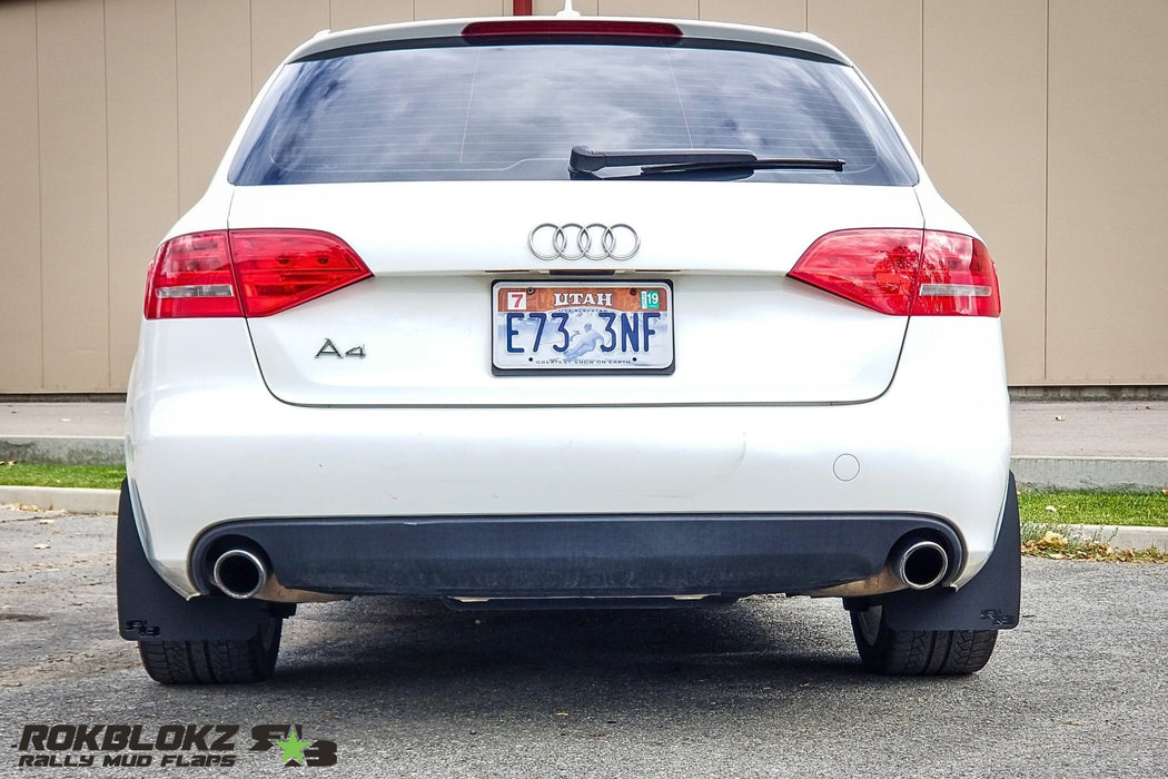 08-16 Audi A4 Wagon Featuring Rokblokz Rally Mud Flaps in Black - Rear view