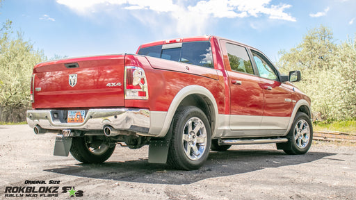 2009 (4th Gen) Ram 1500 Featuring Rokblokz Step Back Mud Flaps - rear corner