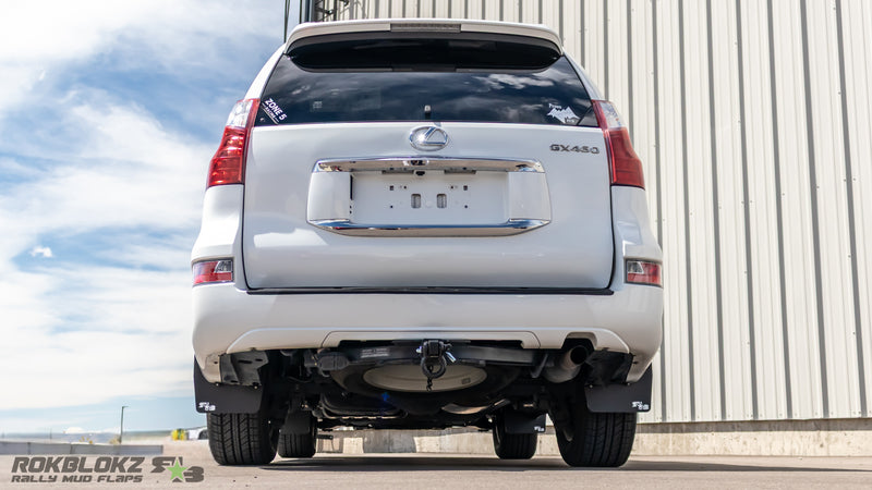 Rear view of Lexus GX 460 with Rokblokz mud flaps installed