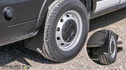 2019 Ford Transit 150 Featuring Rokblokz Mud Flaps - Rear flap up close