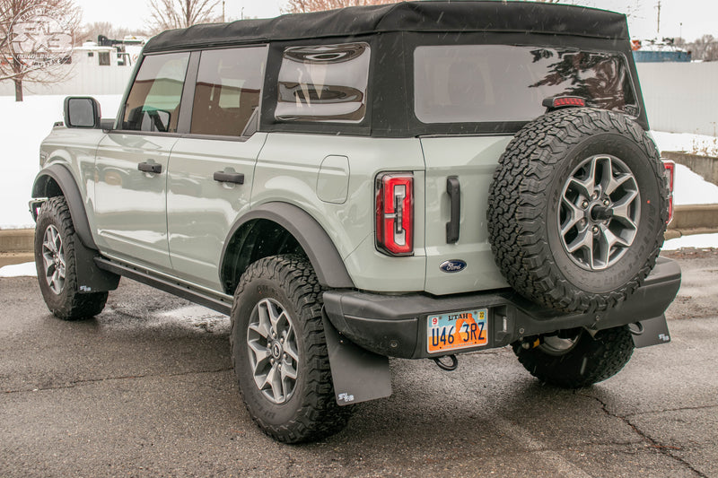 2021 Bronco Badlands ft Rokblokz Original Mud flaps - Driver 3/4 view