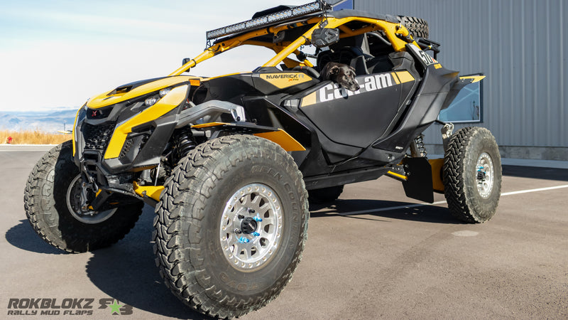 2024 Can-Am Maverick R equipped with Rokblokz Knuckle mounted front fender and body mounted rear fender