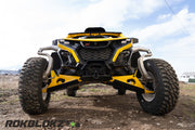 2024 CanAm Maverick R Ft. Rokblokz Fender extension kit w/yellow accents - front low view