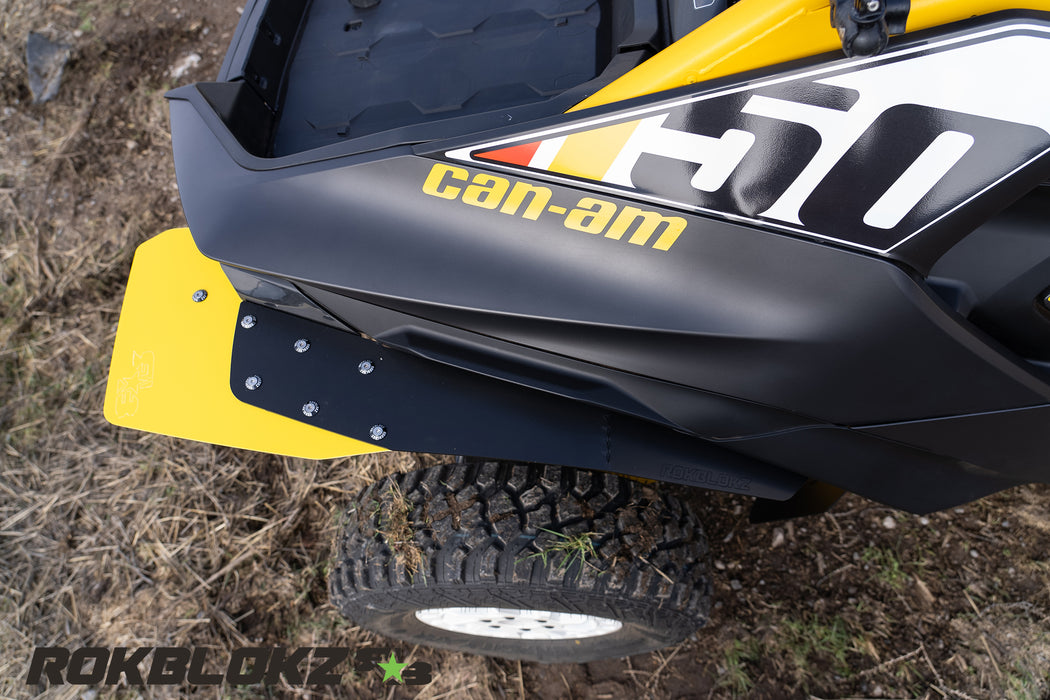2024 CanAm Maverick R Ft. Rokblokz Fender extension kit w/yellow accents - rear from above