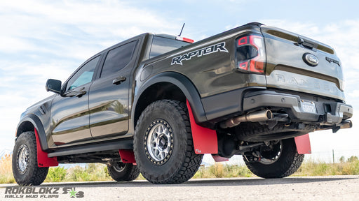 2024 Ford Ranger Raptor with Rokblokz high clearance mud flaps installed