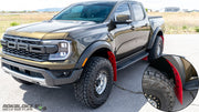 Close-up of Rokblokz mud flap mounting points on 2024 Ford Ranger Raptor