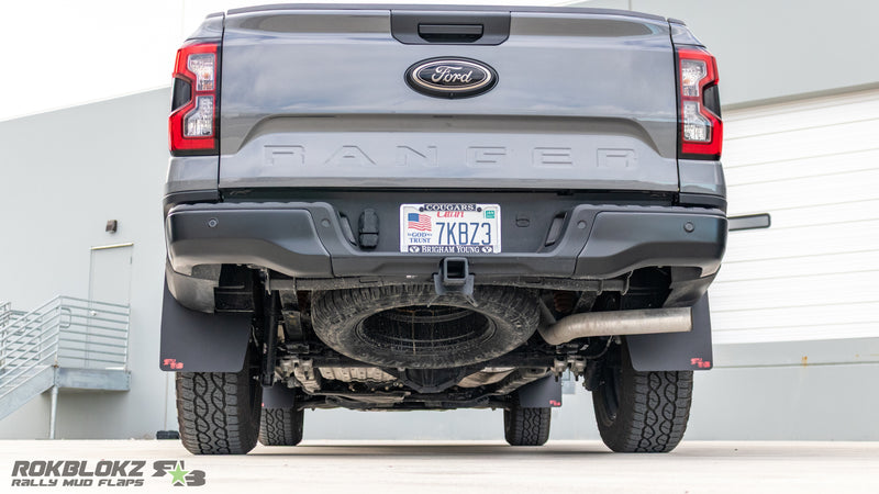 Ford Ranger equipped with Rokblokz Rally Mud Flaps - rear view
