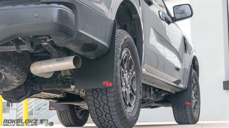 Side view of 2024 Ford Ranger with Rokblokz mud flaps