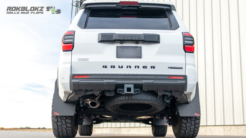 Rokblokz high clearance mud flaps installed on 2025 Toyota 4Runner rear view