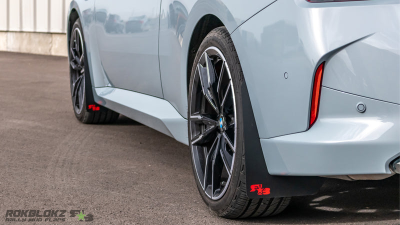 BMW M240i mud flaps providing added tire and road debris coverage