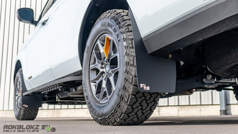 rear mud flaps on 2025 Ford Expedition close up and Rokblokz Logo detail