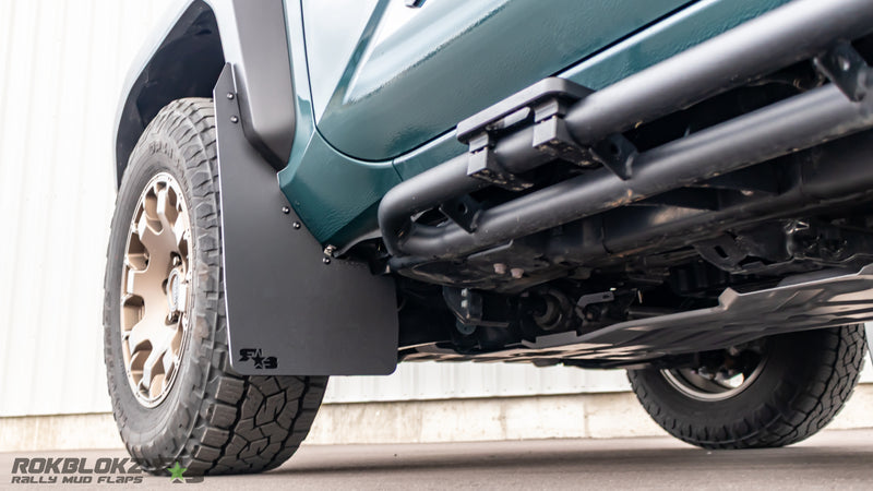 Close-up of Rokblokz high clearance mud flap on 2025 4Runner Trailhunter - Front Flap