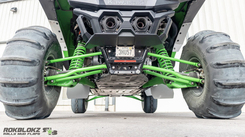 Kawasaki Teryx H2 rear view with Rokblokz trailing arm mud flaps installed