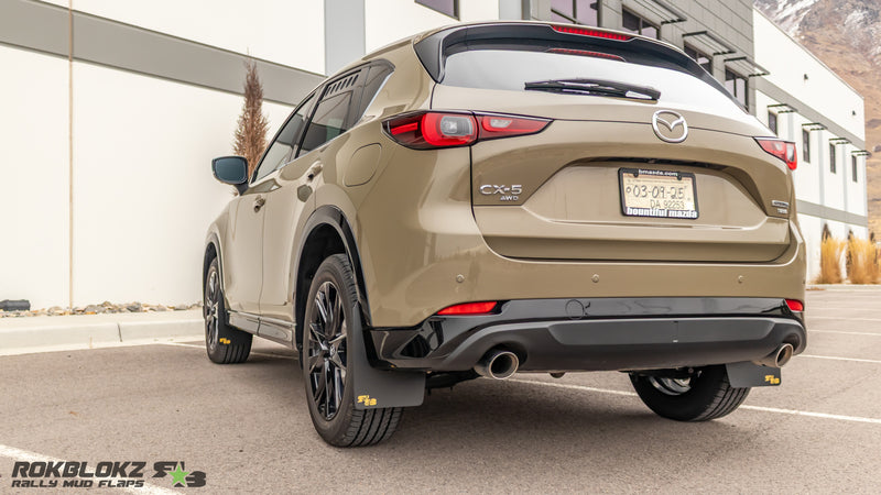 2017-2025 Mazda CX-5 Featuring Rokblokz Rally Mud Flaps with Gold logo