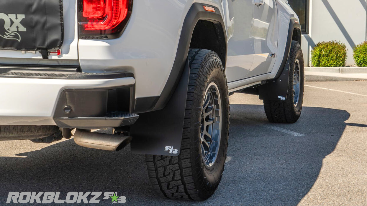 2023+ GMC Canyon AT4 Featuring Rokblokz Mud flaps in black - side view passenger