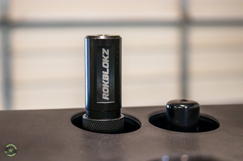 Rokblokz Push-to-Lock quick disconnect flag/whip mount base  shown mounted on Speed UTV El Jefe