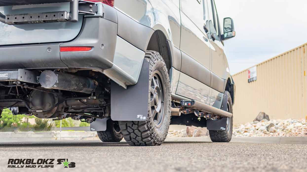 2019+ MercedesBenz Sprinter Featuring Rokblokz High Clearance Mud Flaps in Black - Right side both flaps