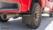 Rokblokz Step-Back Mud Flaps installed on 2020+ GMC Sierra 2500/3500HD rear flap details