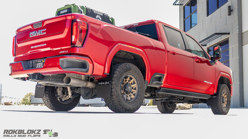 Rokblokz Step-Back Mud Flaps installed on 2020+ GMC Sierra 2500/3500HD - main