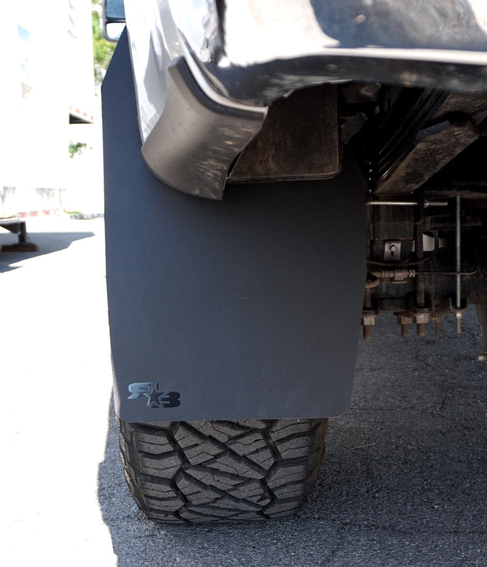 2019 Ford F350 Featuring Rokblokz Rally Style Mud Flaps - rear from 2nd angle