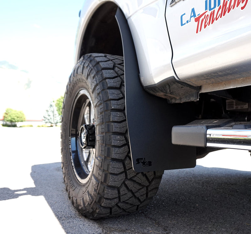 2019 Ford F350 Featuring Rokblokz Rally Style Mud Flaps - Front from another angle