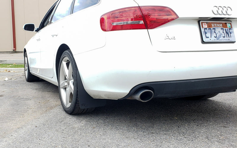 08-16 Audi A4 Wagon Featuring Rokblokz Rally Mud Flaps in Black - side view