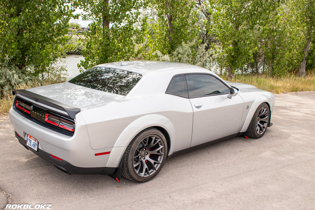 2020 Challenger Hellcat Widebody featuring Rokblokz Rally Style Flaps in Black w/ Red Logo