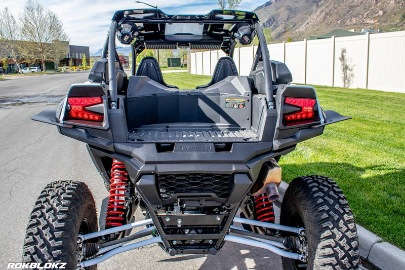 2020+ Kawasaki KRX 1000 FT. Rokblokz UTV Fender Kit, and mud flaps rear view