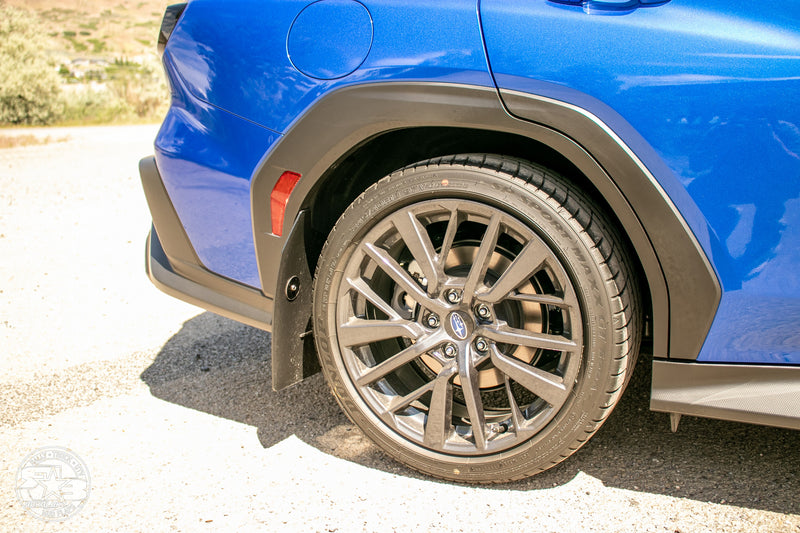 2022 Subaru WRX Featuring Rokblokz Rally Mud Flaps in Black - rear inside mounting