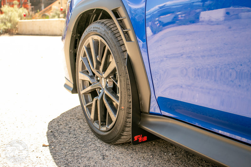 2022 Subaru WRX Featuring Rokblokz Rally Mud Flaps in Black - Front Flap