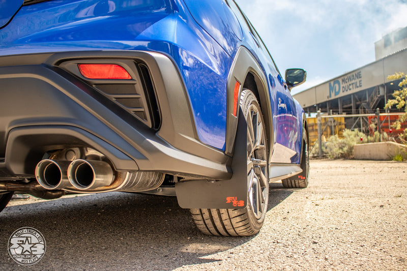 2022 Subaru WRX Featuring Rokblokz Rally Mud Flaps in Black - Passenger side