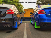 Short Bright Blue VS Original length Lime Green flaps by Rokblokz